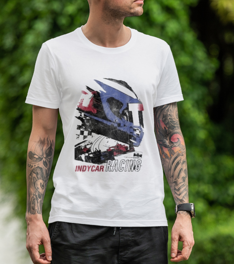 Indycar Racing Helmet With Blue And Red T-Shirt