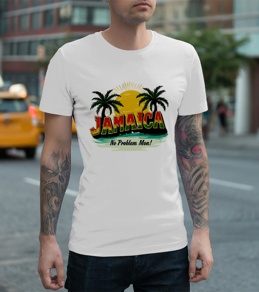 Jamaica No Problem Mon Vibrant Sunset Tropical Palm Trees T-Shirt