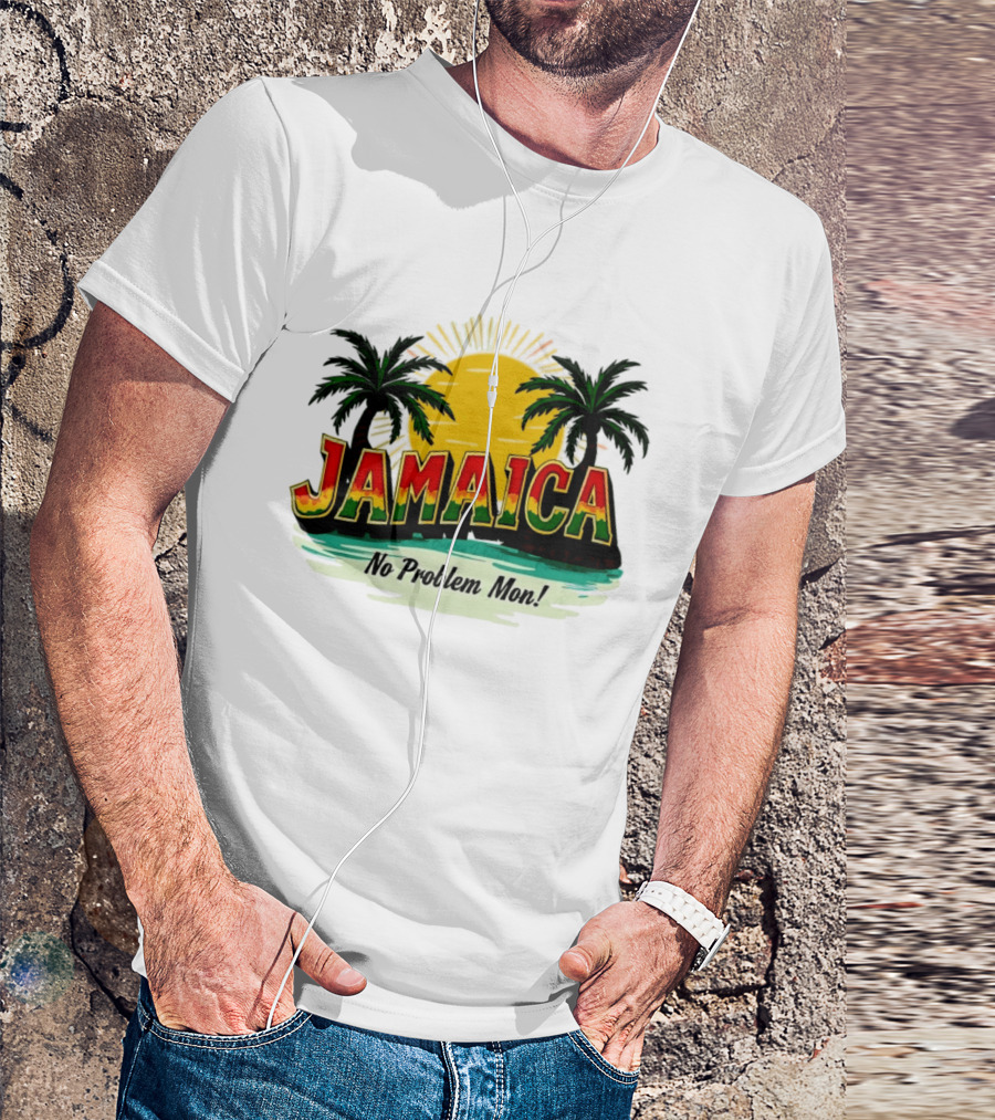 Jamaica No Problem Mon Vibrant Sunset Tropical Palm Trees T-Shirt