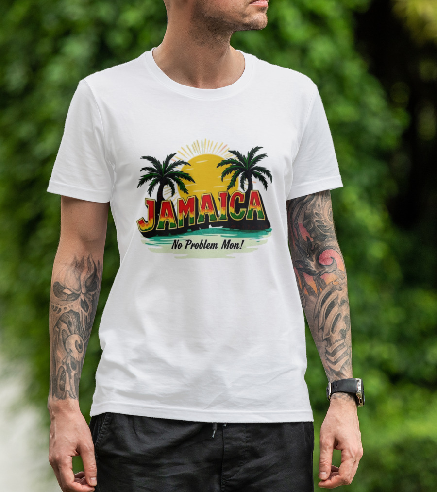 Jamaica No Problem Mon Vibrant Sunset Tropical Palm Trees T-Shirt