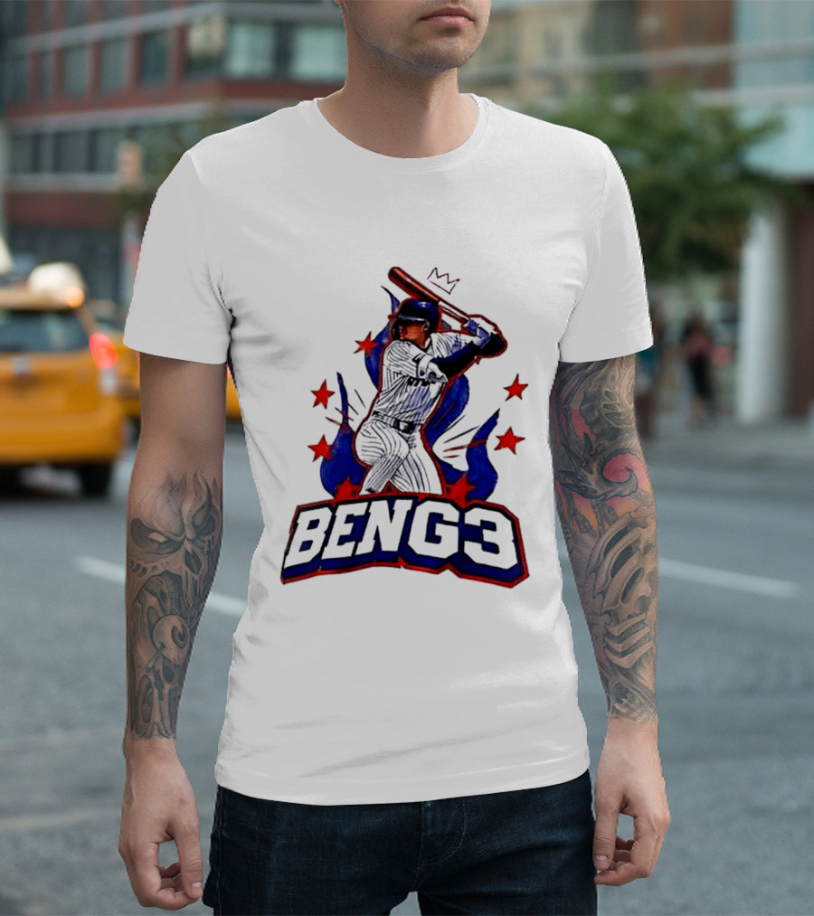 BENG3 Baseball Player Pinstripe Jersey Crown Stars T-Shirt