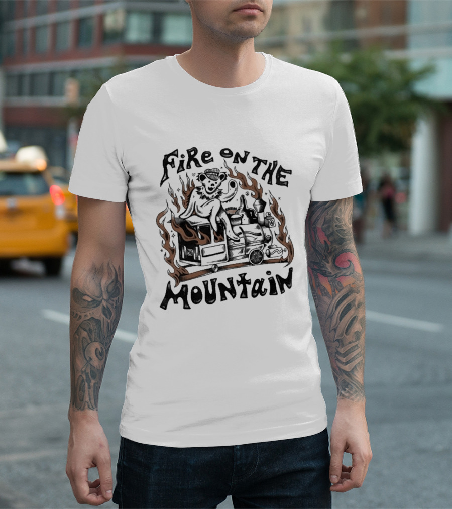 Grateful Dead Fire On The Mountain Skeleton With Flames And Musical Instrument T-Shirt