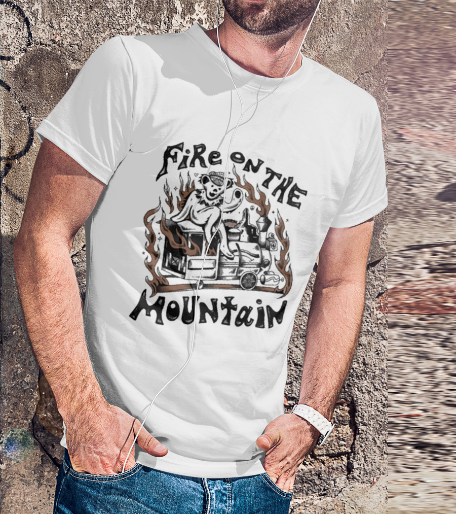 Grateful Dead Fire On The Mountain Skeleton With Flames And Musical Instrument T-Shirt