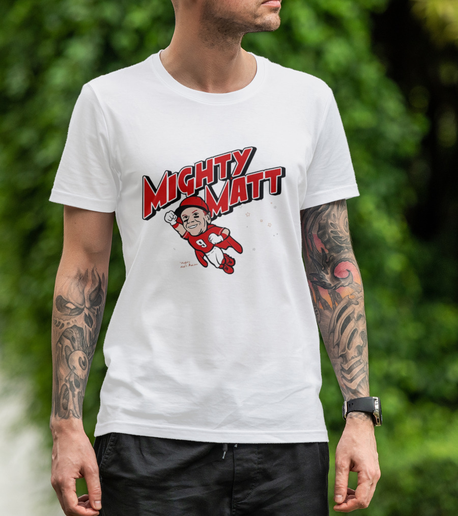 Mighty Matt McLain Cincinnati Reds Cartoon Superman T-Shirt