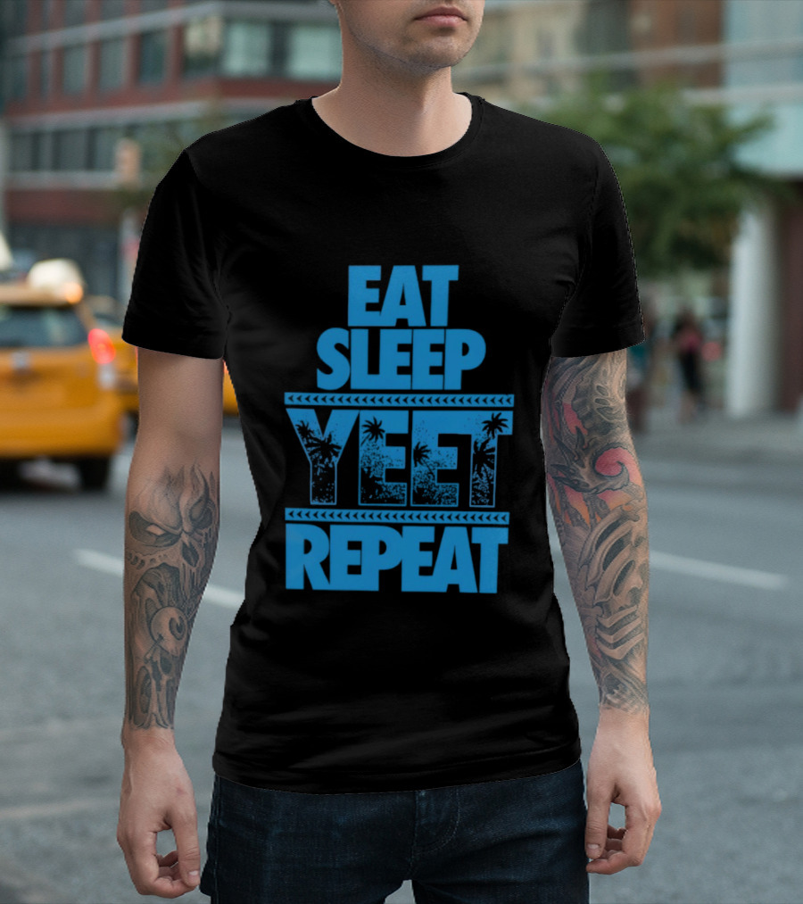 Eat Sleep Yeet Repeat WWE Jey Uso Blue Tropical T-Shirt