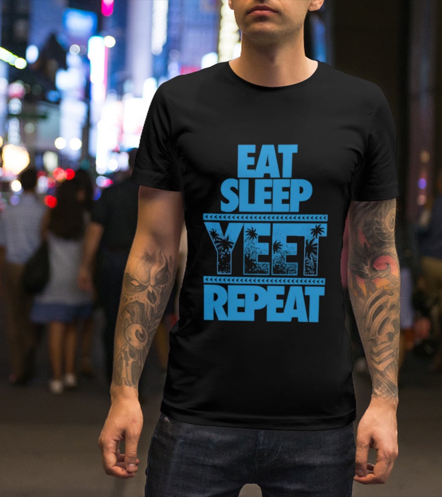 Eat Sleep Yeet Repeat WWE Jey Uso Blue Tropical T-Shirt