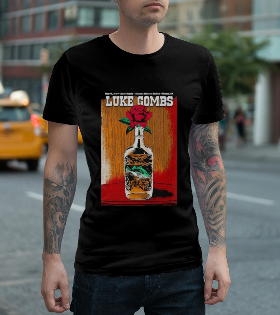 May 09 2026 Luke Combs Tour Norman OK Red Rose Fish In Bottle T-Shirt