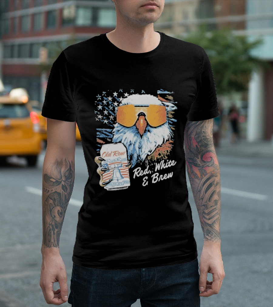 Old Row Red White & Brew Patriotic Eagle With Beer Can And Sunglasses T-Shirt