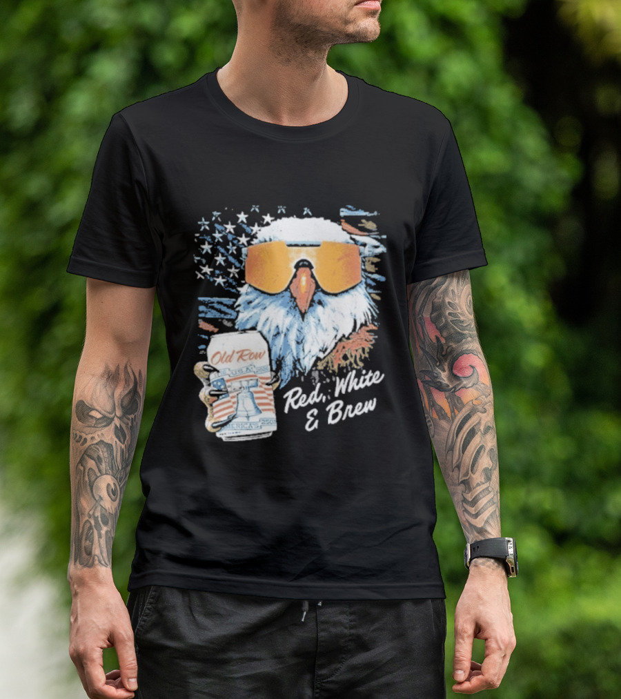 Old Row Red White & Brew Patriotic Eagle With Beer Can And Sunglasses T-Shirt