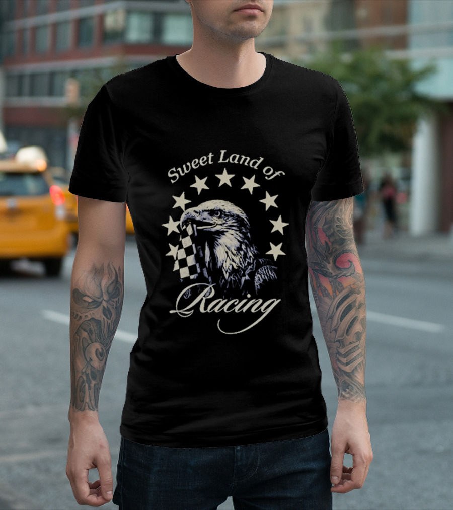 Sweet Land Of Racing Eagle Checkered Flag Stars T-Shirt