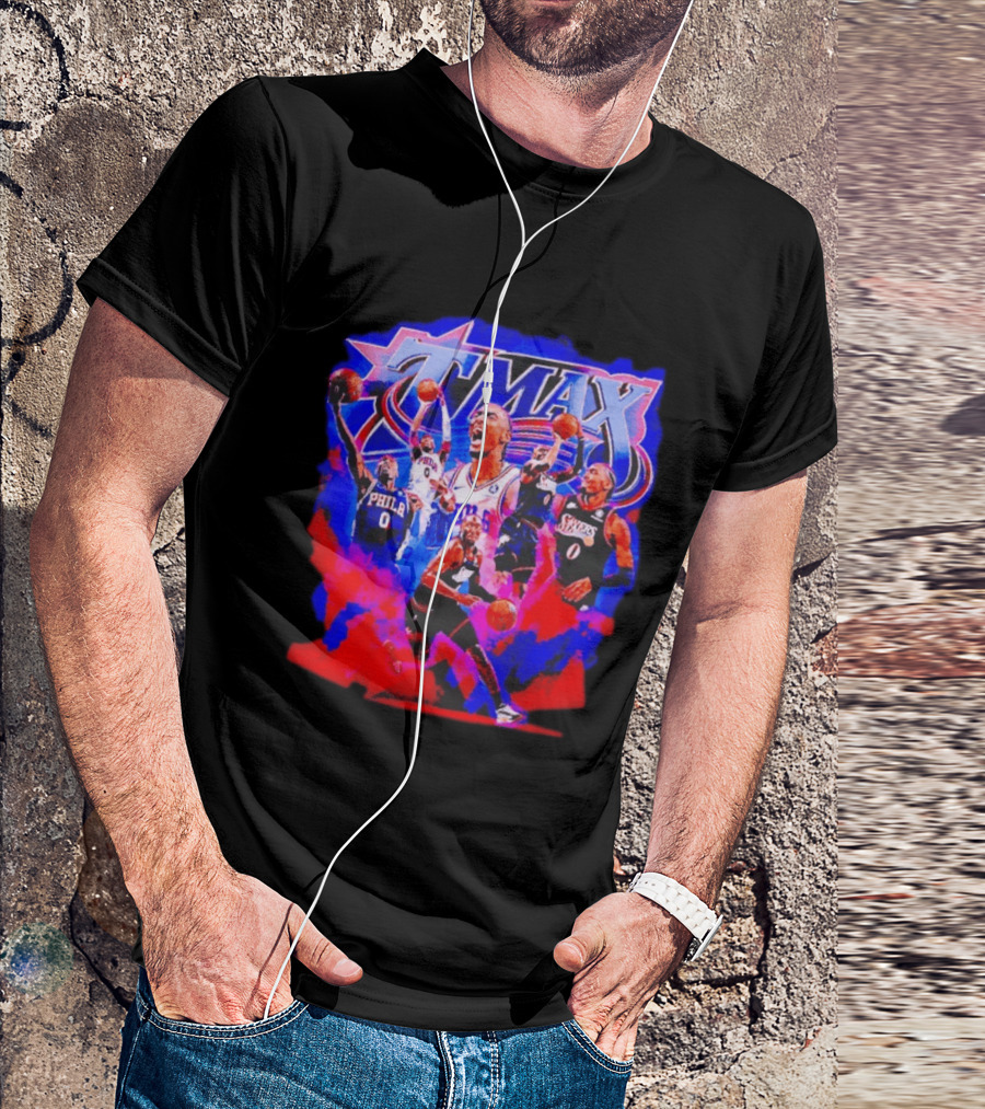 Tyrese Maxey MAX Philadelphia 76ers Basketball Action Montage T-Shirt