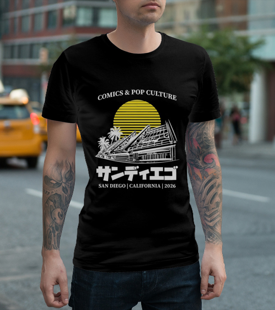 Comics And Pop Culture San Diego California 2026 Yellow Sun Palm Trees Japanese T-Shirt