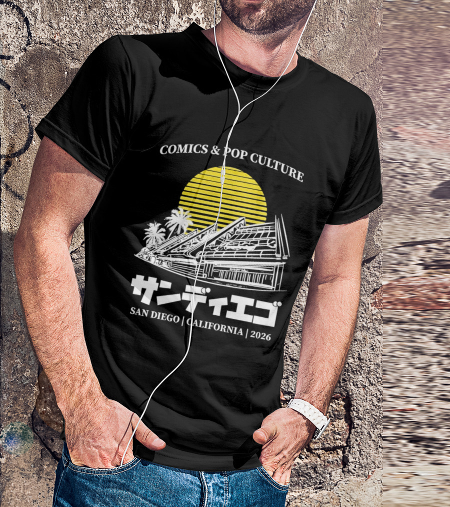 Comics And Pop Culture San Diego California 2026 Yellow Sun Palm Trees Japanese T-Shirt