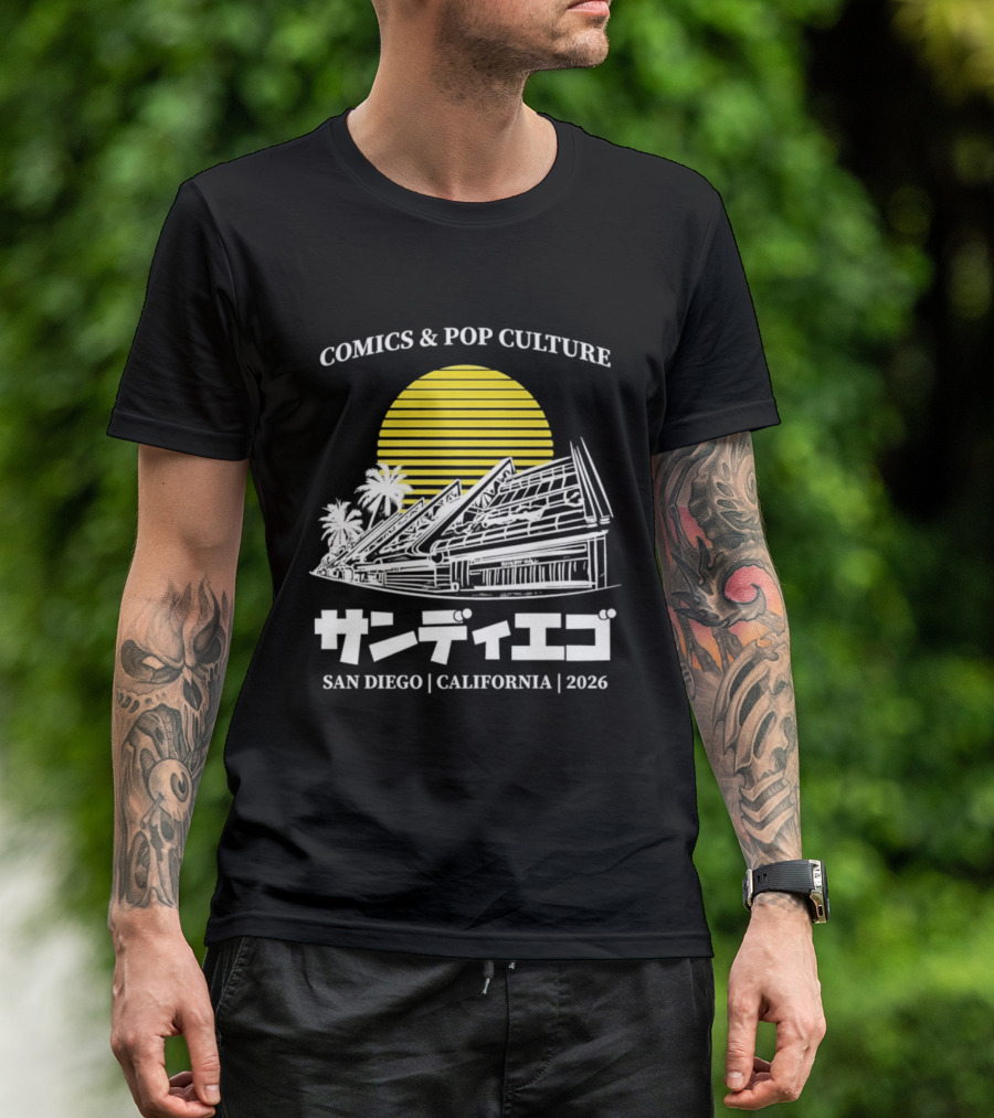 Comics And Pop Culture San Diego California 2026 Yellow Sun Palm Trees Japanese T-Shirt