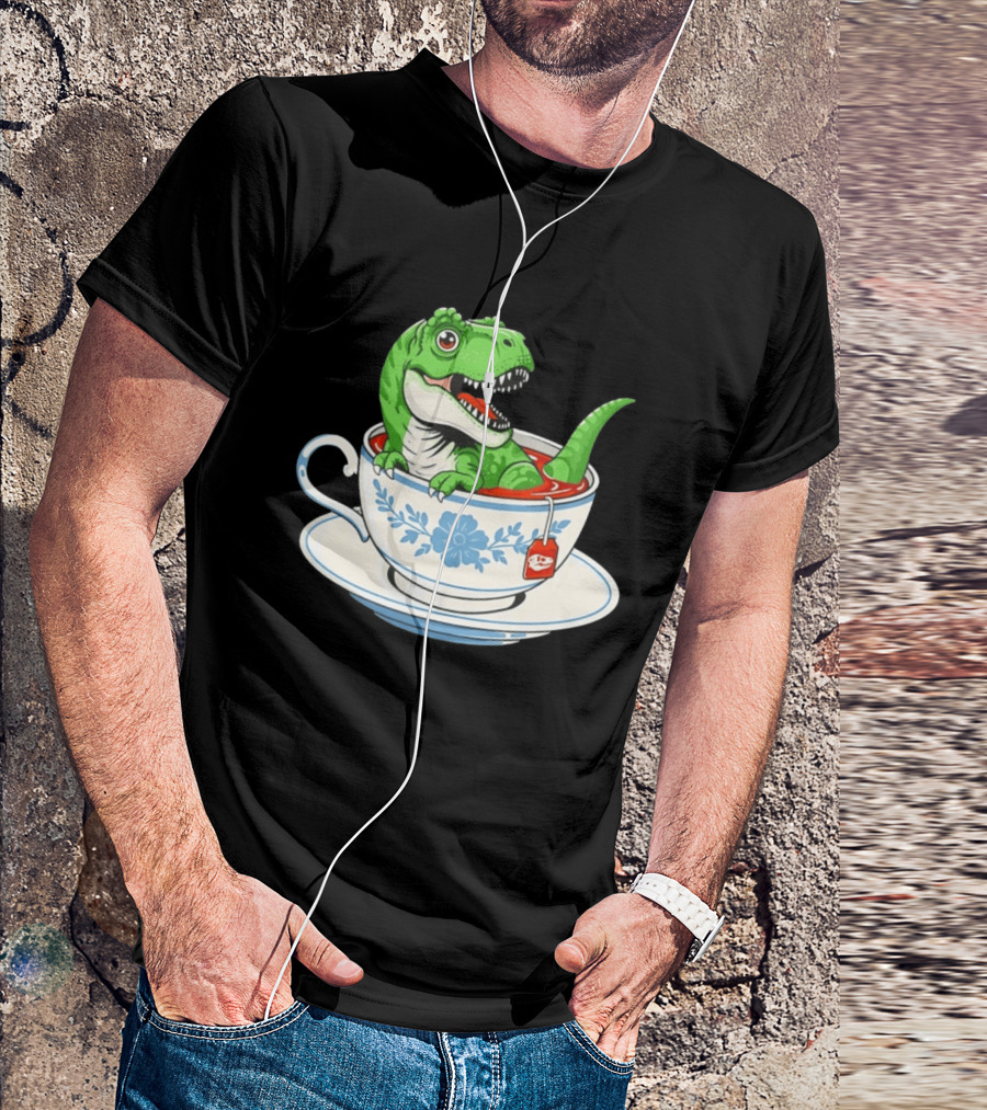 Tea Rex Dinosaur In Teacup With Tea Bag T-Shirt