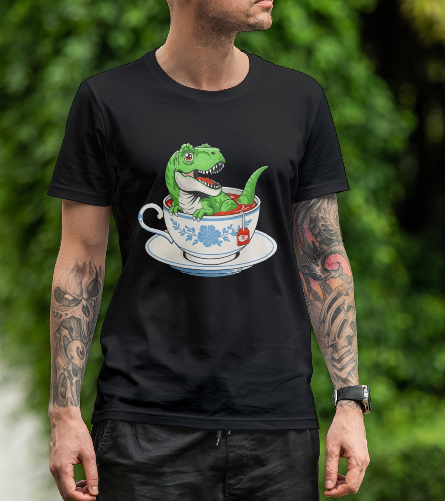 Tea Rex Dinosaur In Teacup With Tea Bag T-Shirt