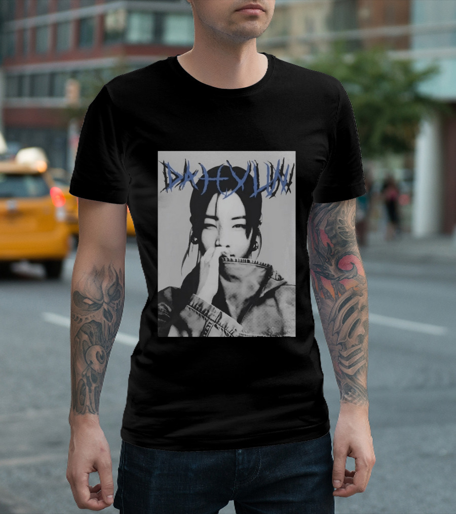 DAHYUN Photo Blue Text Style Black And White Image T-Shirt