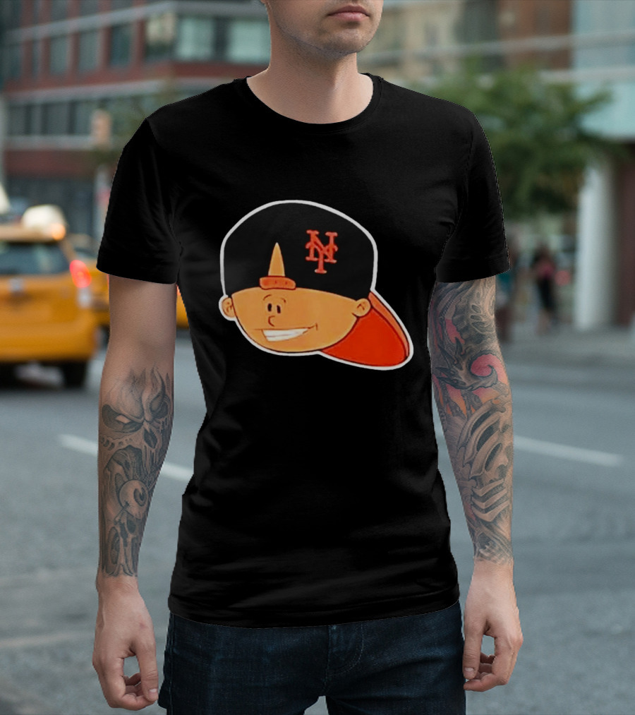New York Mets Cartoon Kid Smiling Team Hat T-Shirt