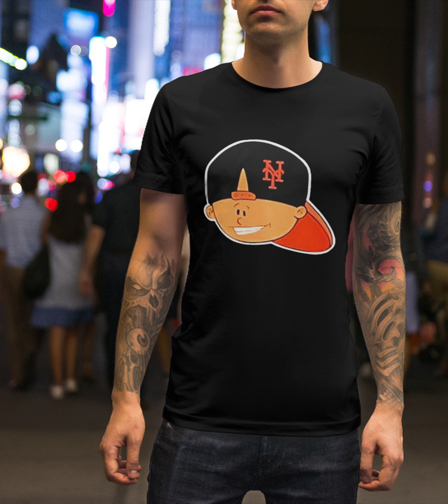 New York Mets Cartoon Kid Smiling Team Hat T-Shirt