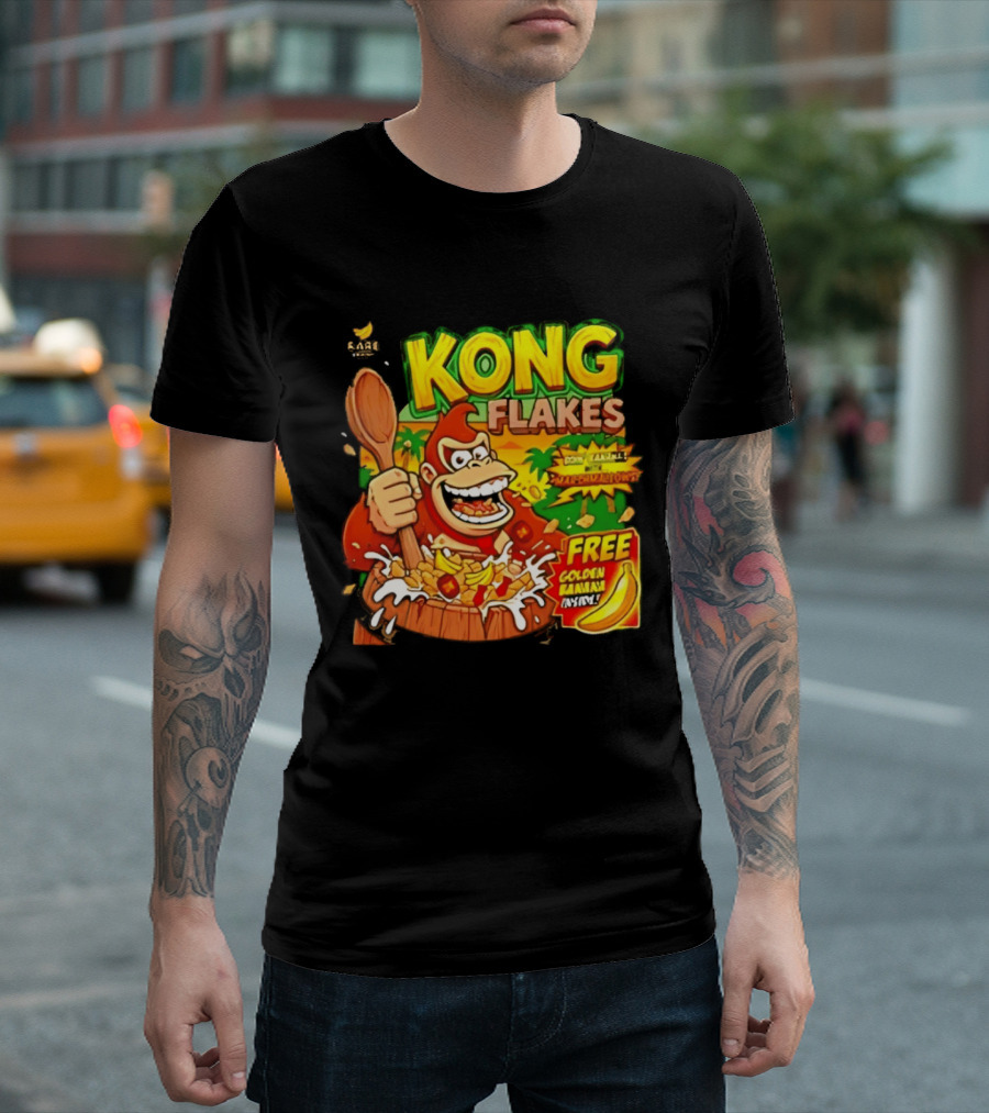 Kong Flakes Donkey Kong Cereal Goin' Bananas With Marshmallow Crunch Free Golden Banana Inside T-Shirt