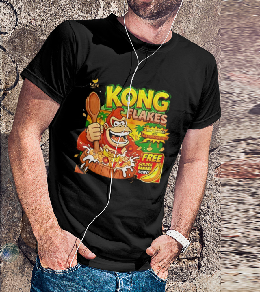 Kong Flakes Donkey Kong Cereal Goin' Bananas With Marshmallow Crunch Free Golden Banana Inside T-Shirt
