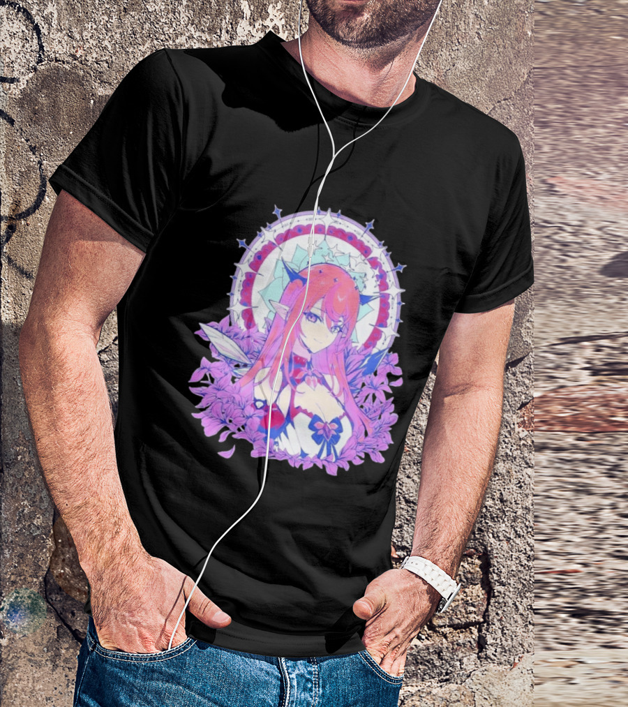 Ghost X Ghost IRyS Anime Character With Floral And Heart Motif In Pastel T-Shirt