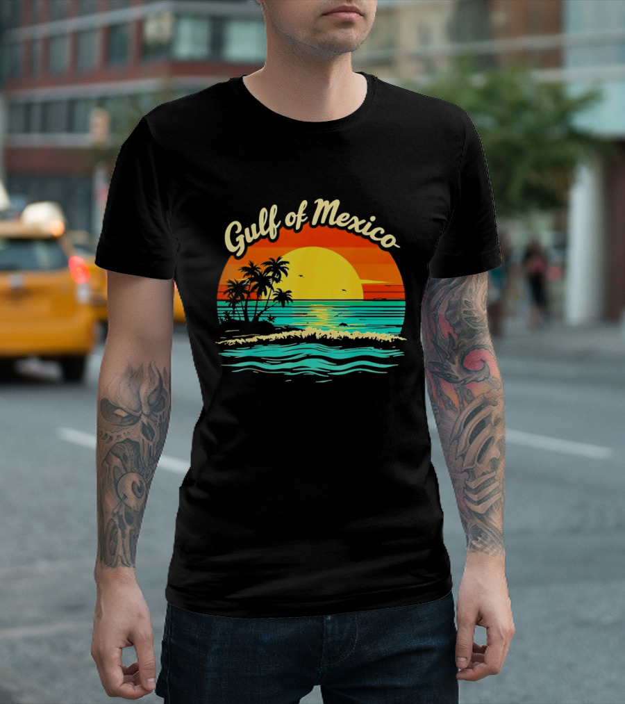Gulf Of Mexico Beach Palms Summer Vacation Sunset Ocean Waves T-Shirt