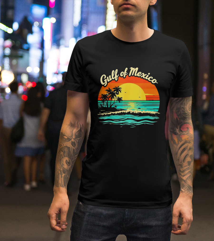 Gulf Of Mexico Beach Palms Summer Vacation Sunset Ocean Waves T-Shirt