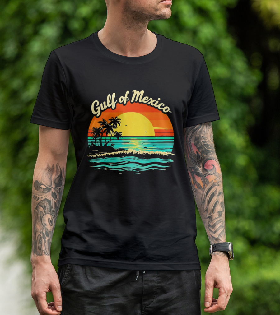 Gulf Of Mexico Beach Palms Summer Vacation Sunset Ocean Waves T-Shirt