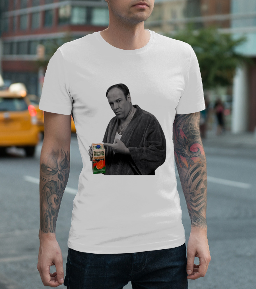 The Sopranos Tony Soprano Holding Tropicana Pure Premium Orange Juice T-Shirt