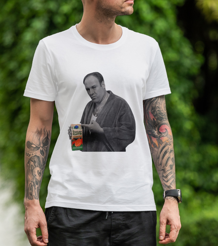 The Sopranos Tony Soprano Holding Tropicana Pure Premium Orange Juice T-Shirt