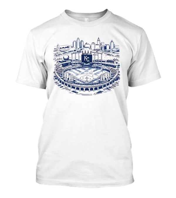 Kansas City Royals Kauffman Stadium Skyline Art Baseball Scene T-Shirt