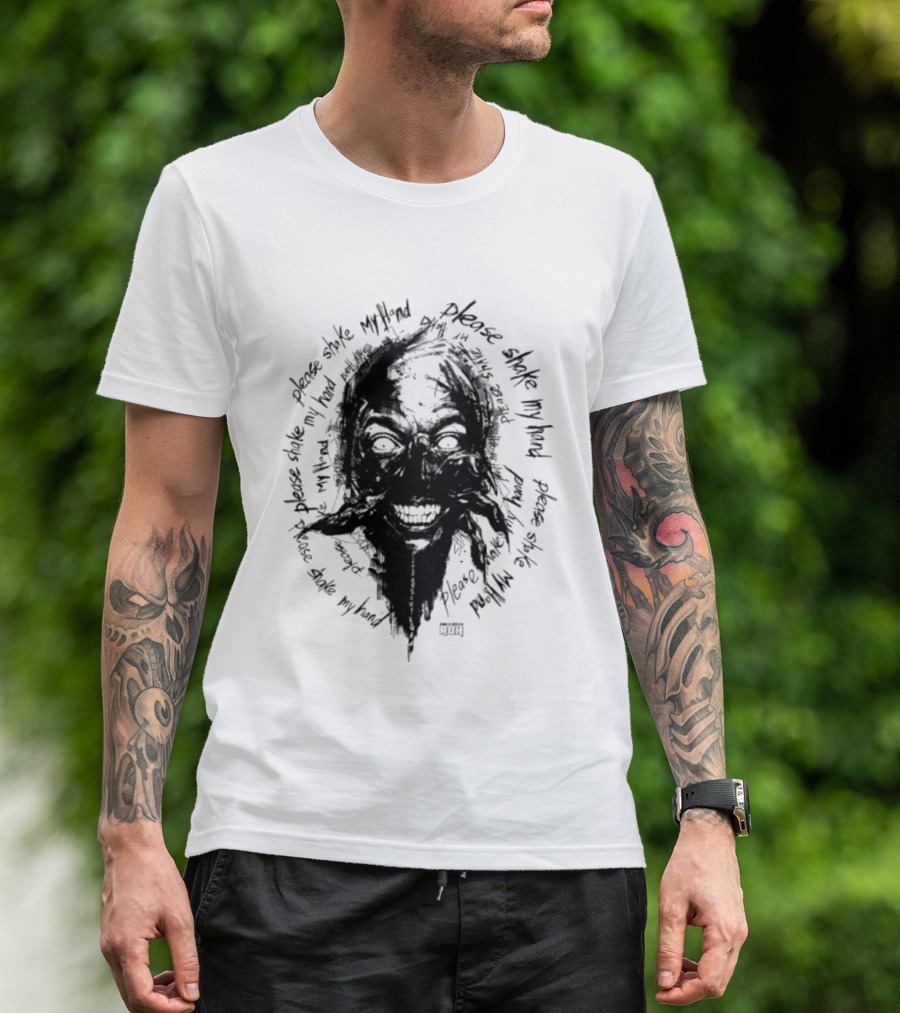 Lio Rush Please Shake My Hand Skull Monster Rugged Handwritten T-Shirt