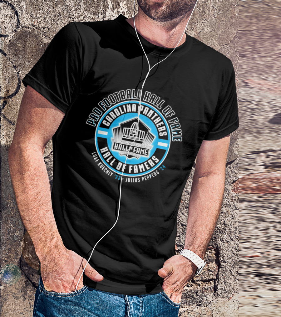 Carolina Panthers Pro Football Hall Of Fame Luke Kuechly 2026 Julius Peppers 2024 T-Shirt