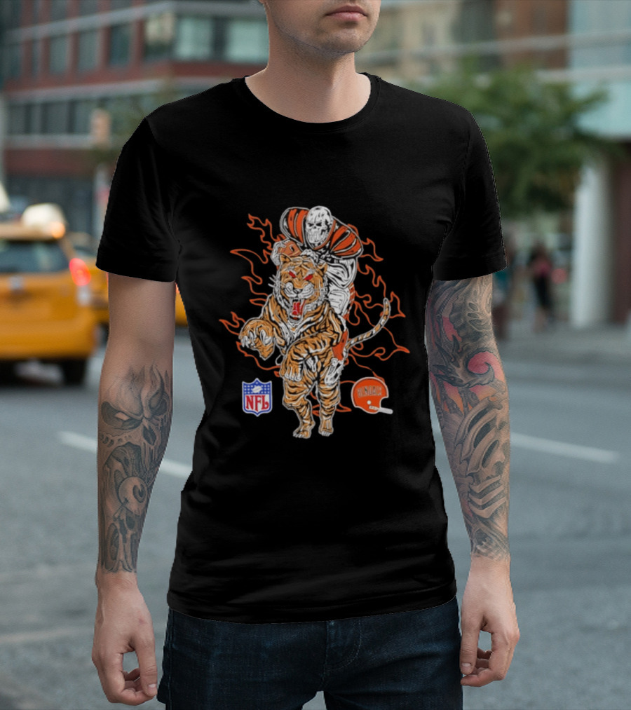 Cincinnati Bengals NFL Tiger Skeleton Rider Warren Lotas Collaboration T-Shirt
