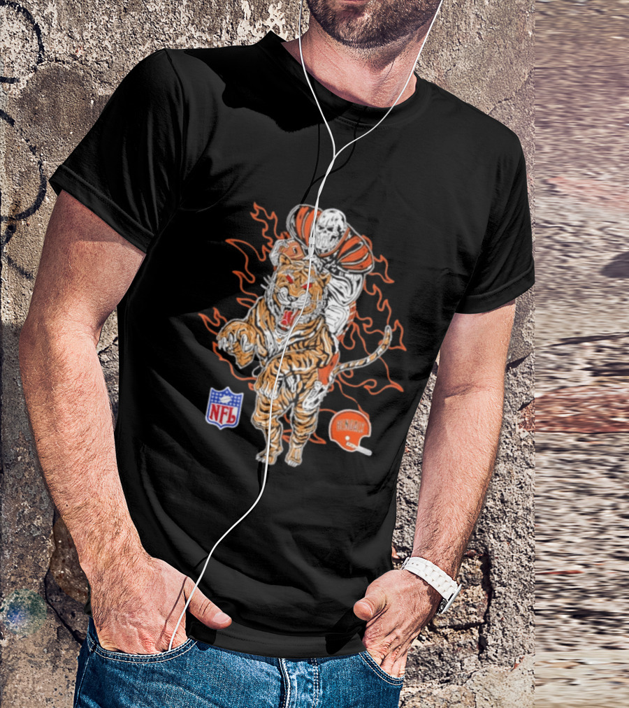 Cincinnati Bengals NFL Tiger Skeleton Rider Warren Lotas Collaboration T-Shirt