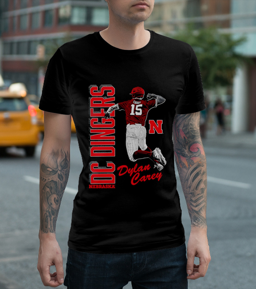 Dylan Carey Nebraska Huskers DC Dingers Baseball Player 15 Red Team Spirit T-Shirt