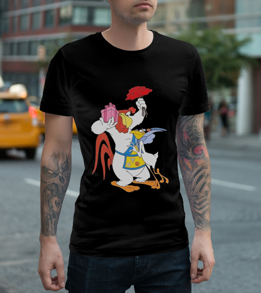 Foghorn Leghorn Miss Prissy Holding Roses And Gift Valentine Looney Tunes T-Shirt