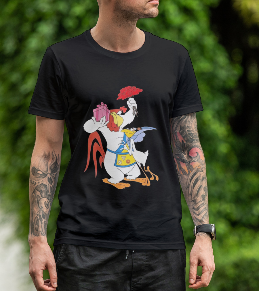 Foghorn Leghorn Miss Prissy Holding Roses And Gift Valentine Looney Tunes T-Shirt