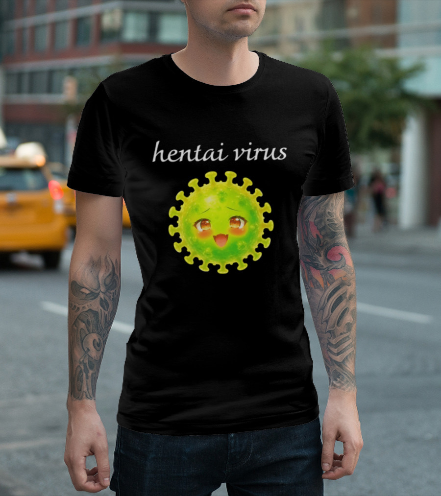 Hentai Virus Kawaii Face Cute Green Cartoon Meme T-Shirt
