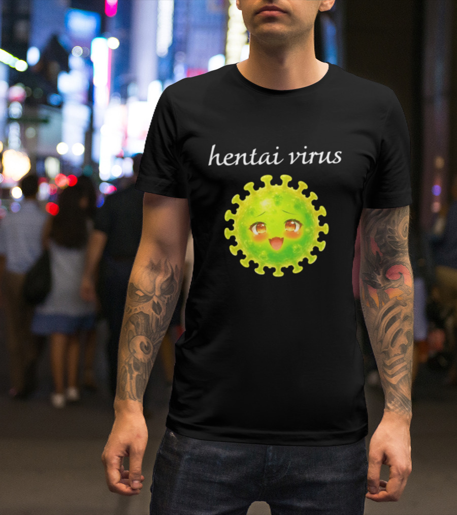 Hentai Virus Kawaii Face Cute Green Cartoon Meme T-Shirt