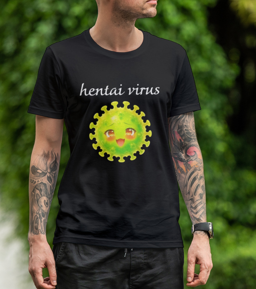 Hentai Virus Kawaii Face Cute Green Cartoon Meme T-Shirt