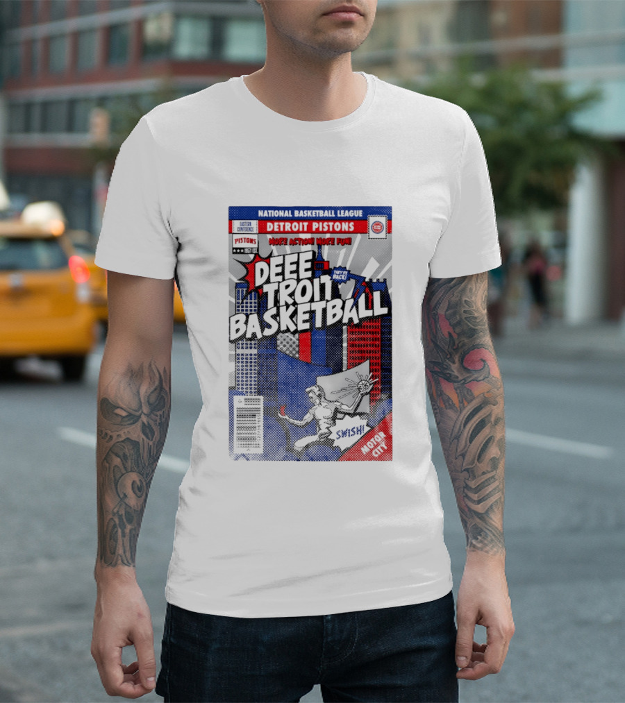 National Basketball League Detroit Pistons Deee Troit Basketball Motor City Comic Cover T-Shirt