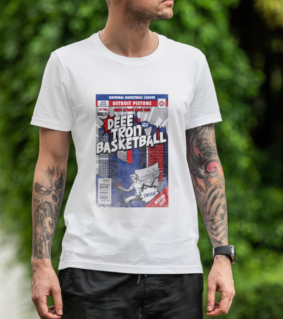 National Basketball League Detroit Pistons Deee Troit Basketball Motor City Comic Cover T-Shirt