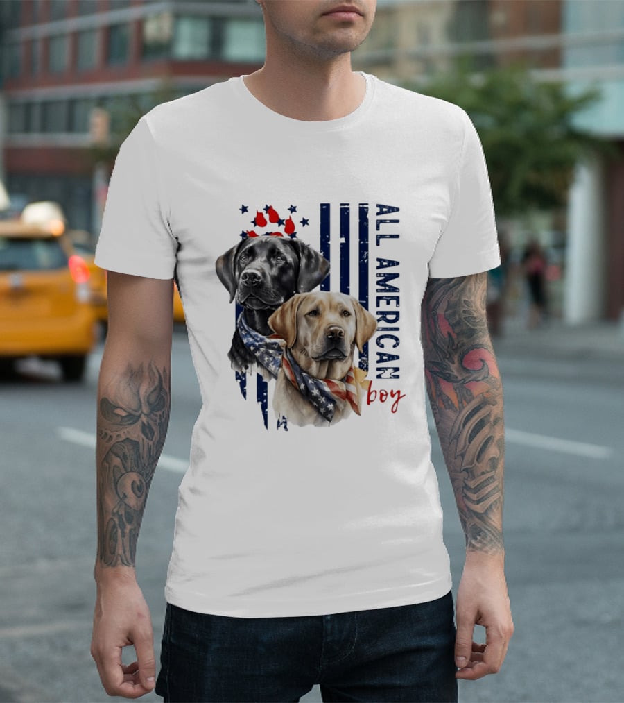 All American Boy Dog Bandana Stars Stripes Flag T-Shirt