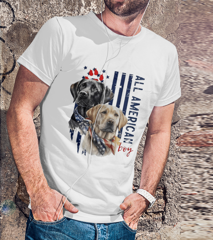 All American Boy Dog Bandana Stars Stripes Flag T-Shirt