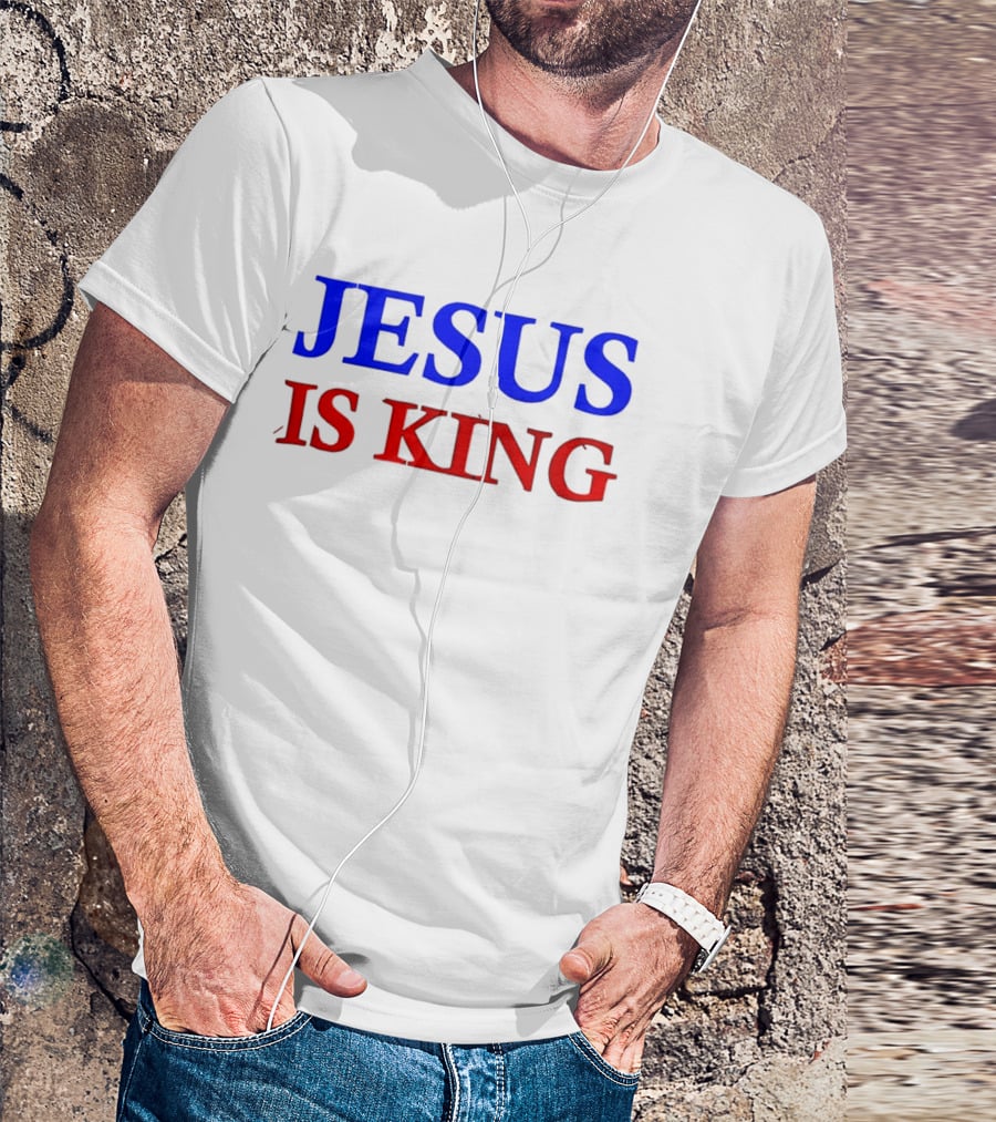 Russell Wilson Jesus Is King Bold Text Blue Red Christian T-Shirt