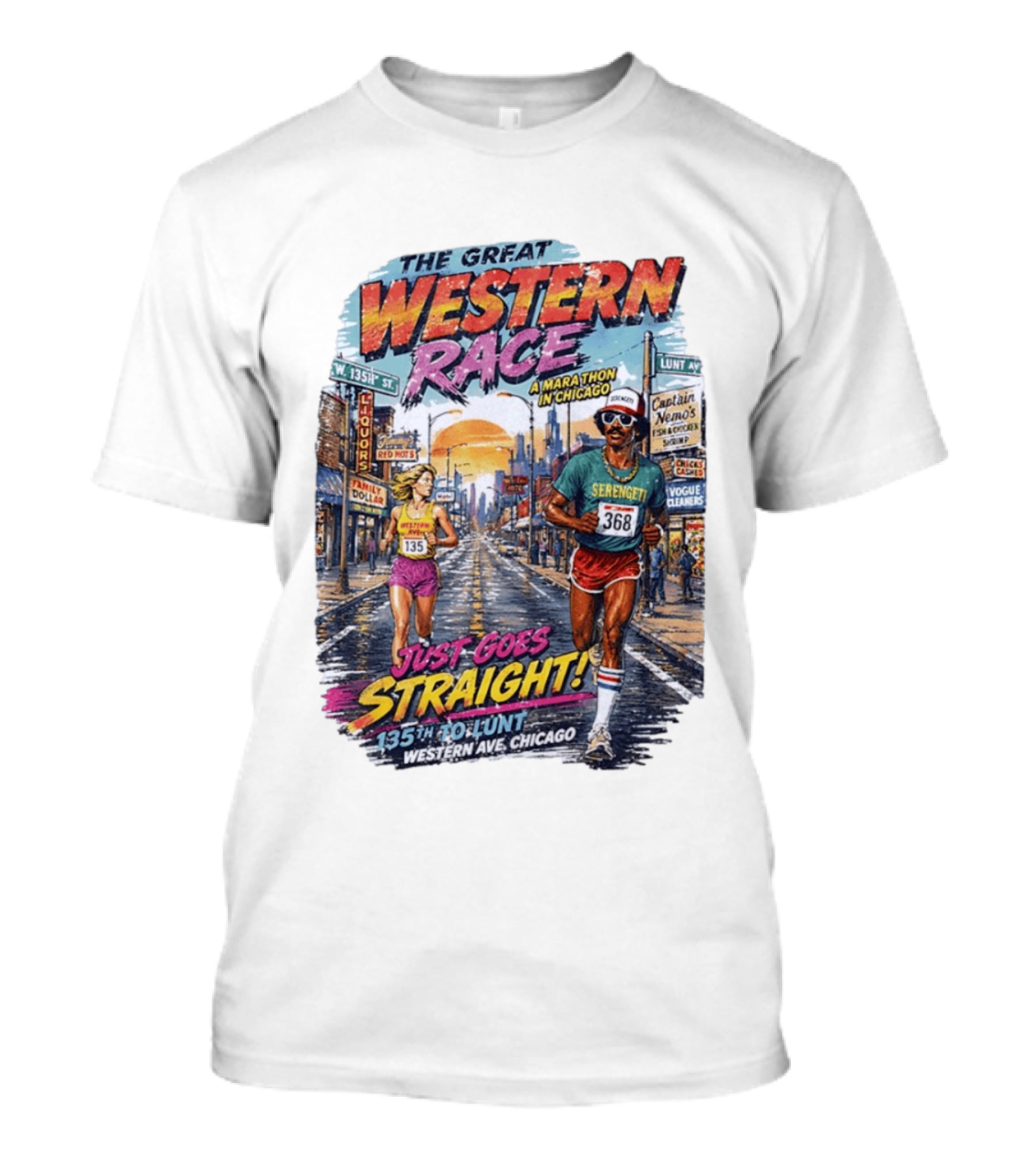 The Great Western Race Marathon Chicago 135th To Lunt Western Ave T-Shirt