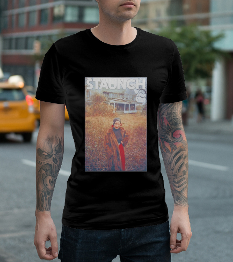STAUNCH Vintage Fur Coat Homestead Scene T-Shirt