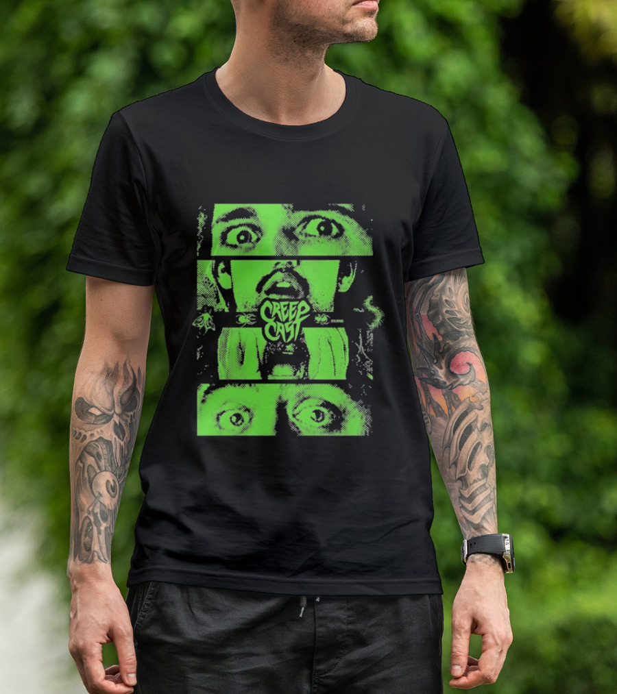 CreepCast Horror Retro Comic Green Face T-Shirt